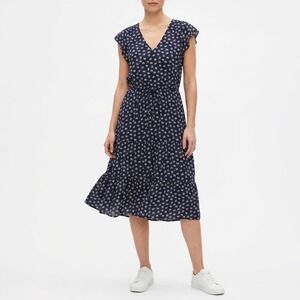 Gap Shift Dress Womens Medium Blue Printed V-Neck Pleated Sleeveless Pullover